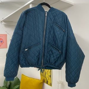 Free people navy blue quilted bomber jacket